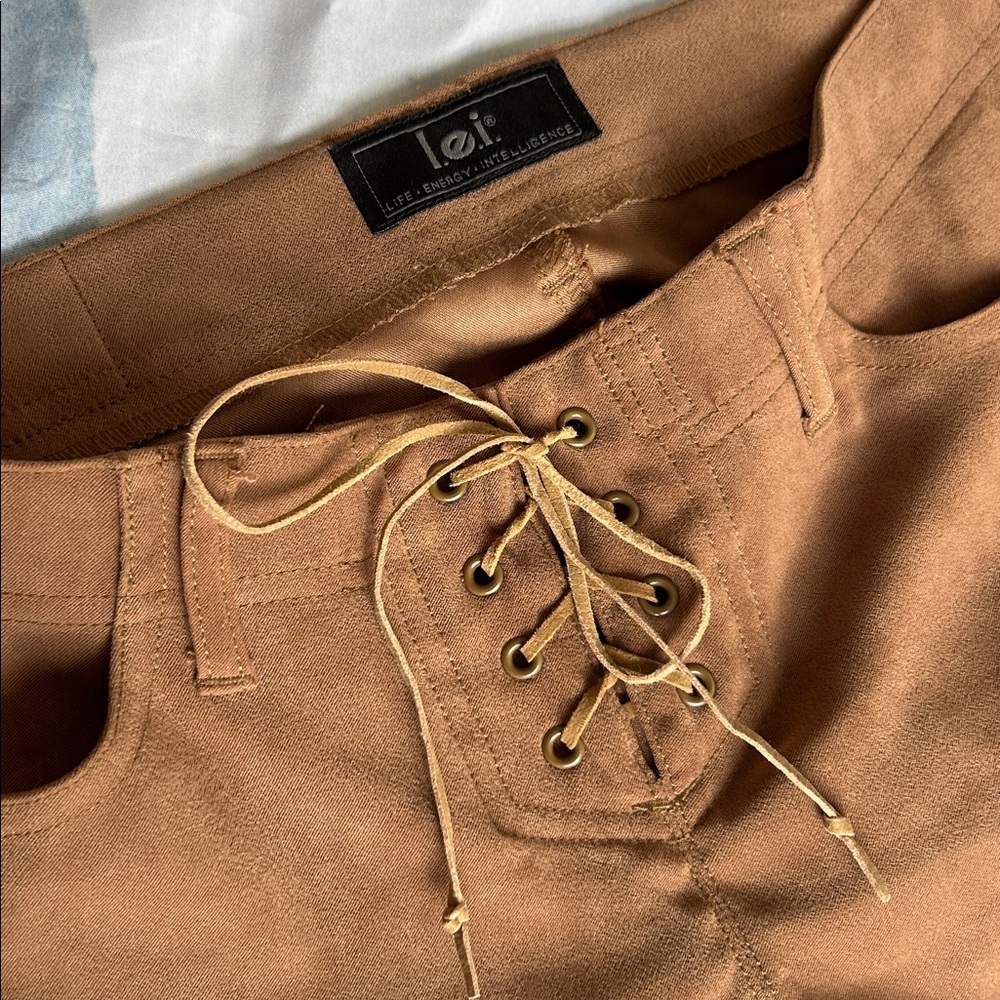 Vintage Y2K lei Brown Lace-Up Faux Suede Bootleg Pants